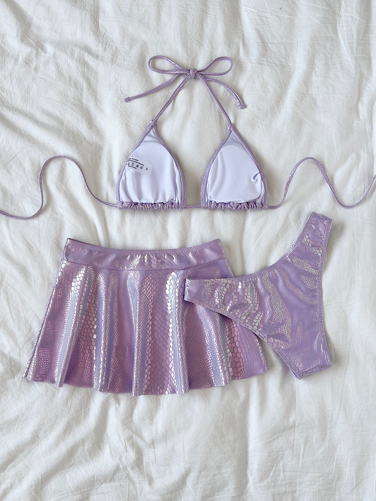 Iridescent Triangle Bikini With Flared Skirt - Purple - 7
