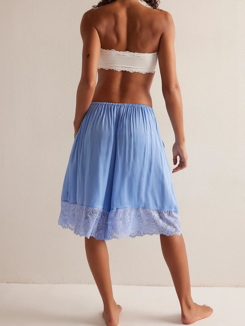 Lace Hem Wide Leg Bloomer Shorts - Blue - 1