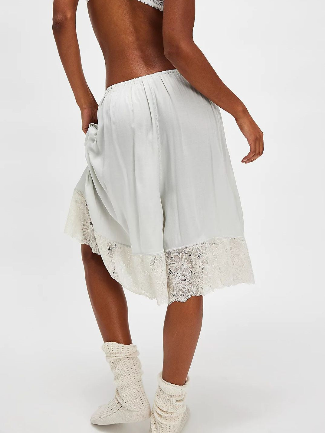 Lace Hem Wide Leg Bloomer Shorts - White - 1
