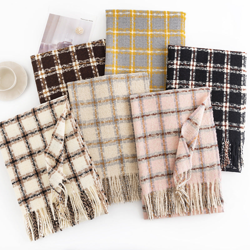 Brushed Check Fringed Winter Scarf