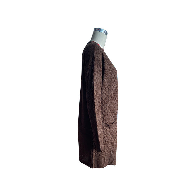 Longline Open Front Twist Knit Cardigan - Coffee - 1