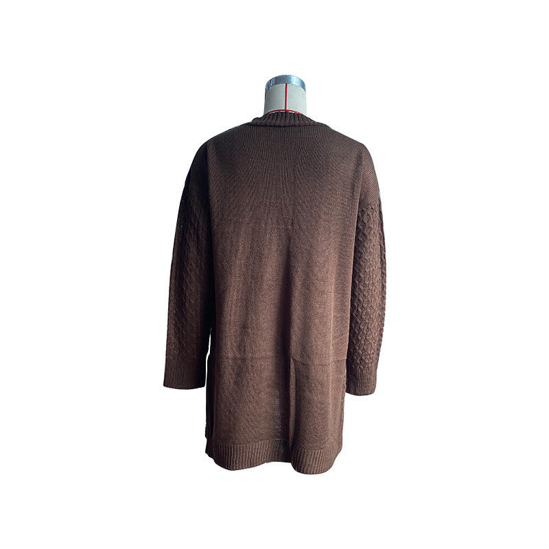 Longline Open Front Twist Knit Cardigan - Coffee - 2