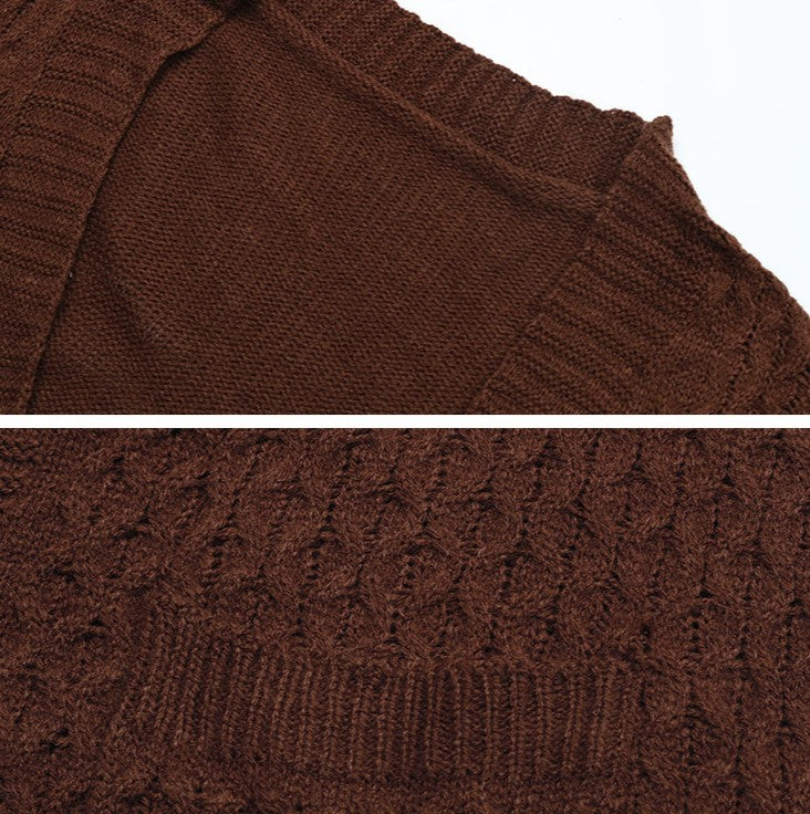 Longline Open Front Twist Knit Cardigan - Coffee - 3