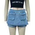Patch Pocket Skirt Overlay Shorts - Blue