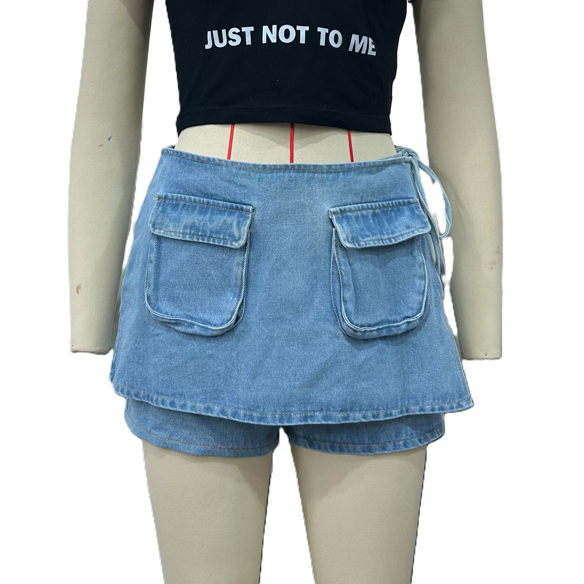 Patch Pocket Skirt Overlay Shorts - Blue