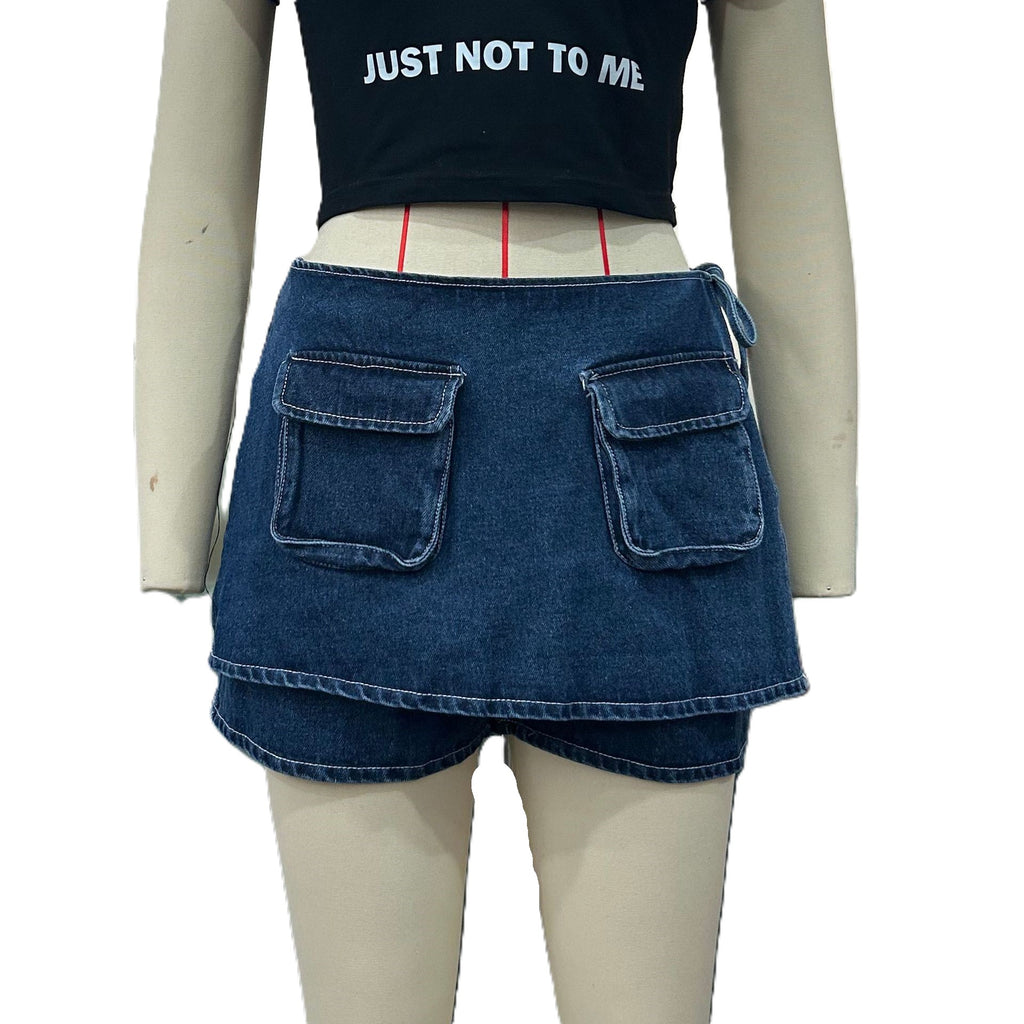 Patch Pocket Skirt Overlay Shorts - Darkblue