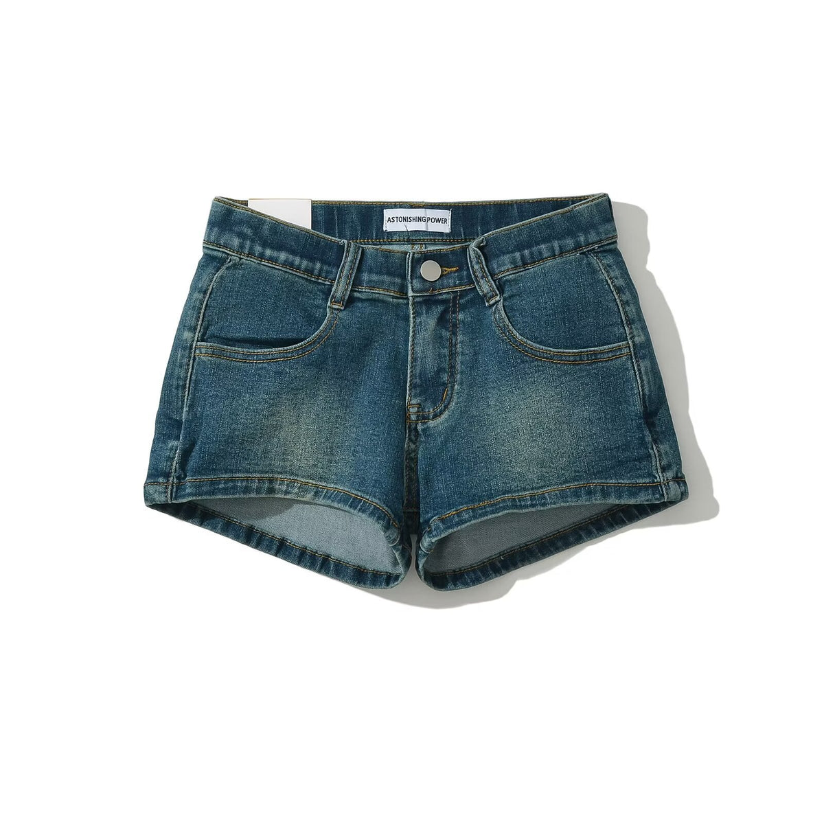Low Rise Cuffed Denim Micro Shorts - DarkBlue