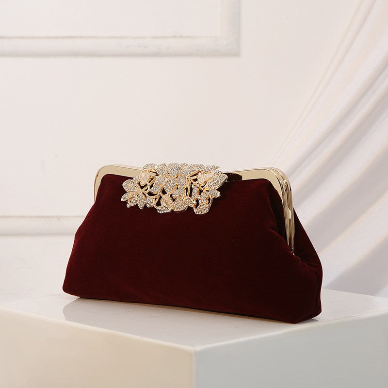 Velvet Frame Clutch with Crystal Flower Clasp