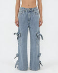 Light Wash Side Bow Cargo Jeans - Blue