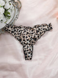 Printed Satin Ruffle Trim Low Rise Thong - Big Leopard
