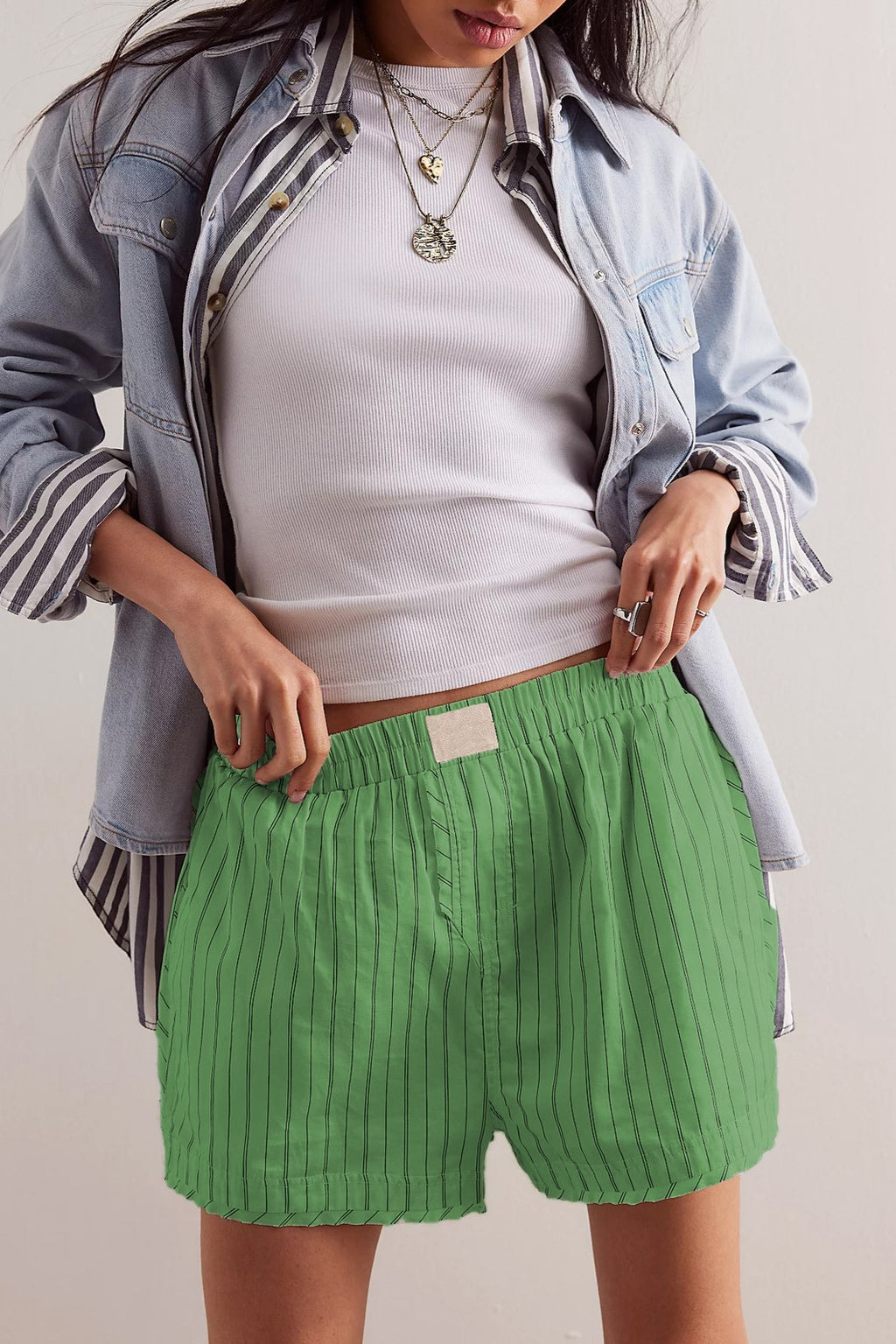 Striped Cotton Pull On Boxer Shorts - green - 2