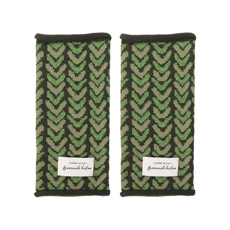 Geometric Colorblock Fingerless Knit Gloves - Olive