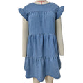 Tiered Denim Flutter Sleeve Mini Dress - Blue
