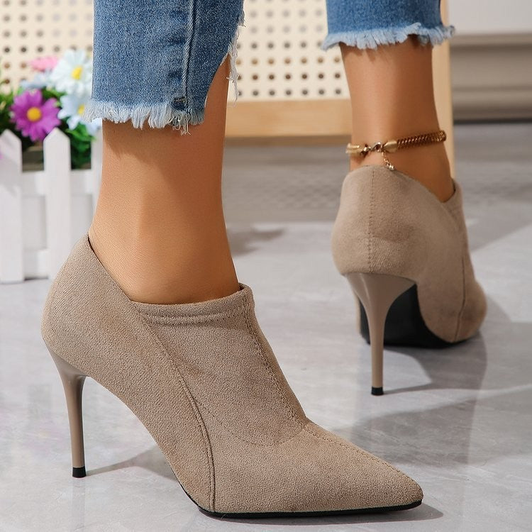 Pointed Toe Stiletto Faux Suede Ankle Booties
