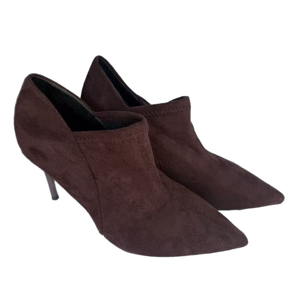Pointed Toe Stiletto Faux Suede Ankle Booties