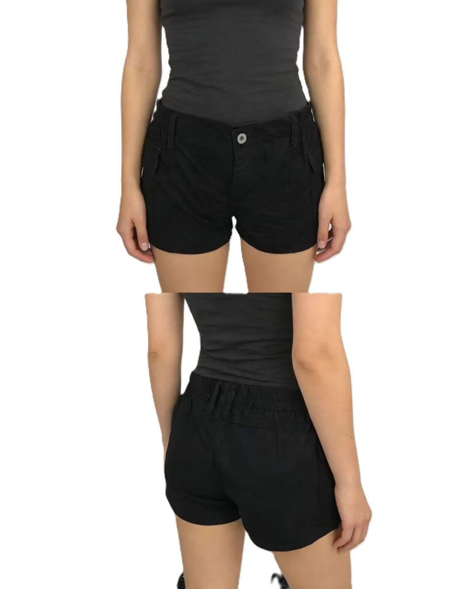 Low Rise Cargo Pocket Casual Shorts - Black