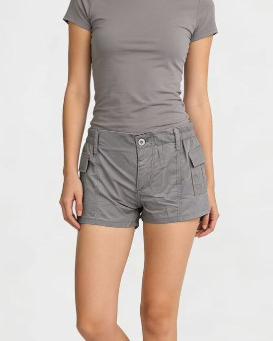 Low Rise Cargo Pocket Casual Shorts - Grey