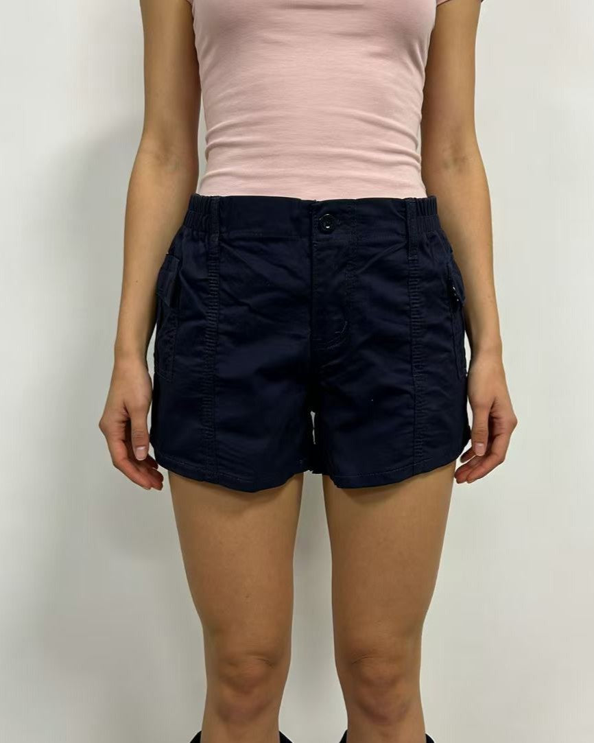 Low Rise Cargo Pocket Casual Shorts - Navy-Blue