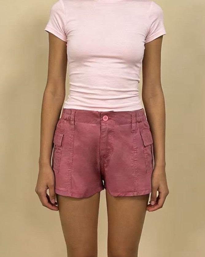 Low Rise Cargo Pocket Casual Shorts - Pink