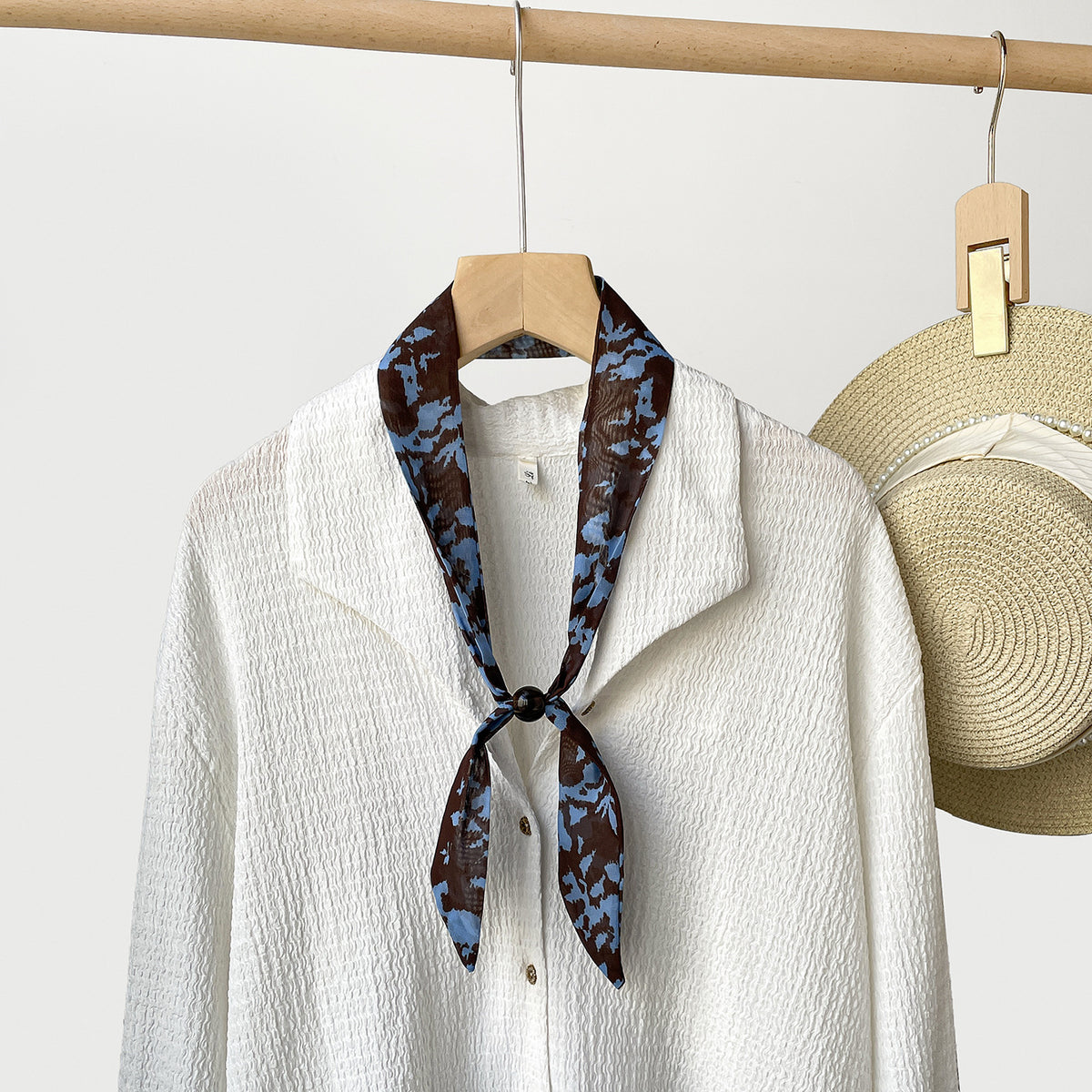 Skinny Neck Scarf in Retro Dot and Plaid Prints - C1