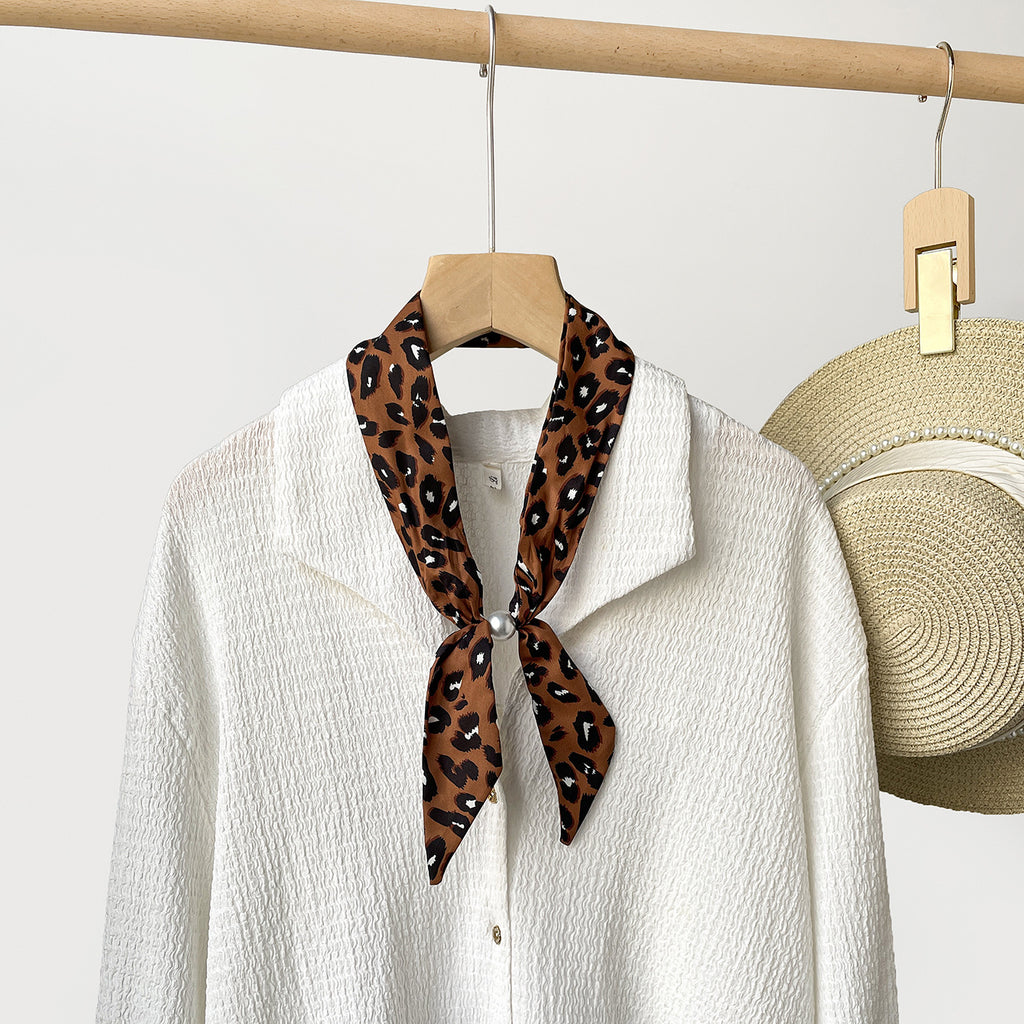 Skinny Neck Scarf in Retro Dot and Plaid Prints - C3