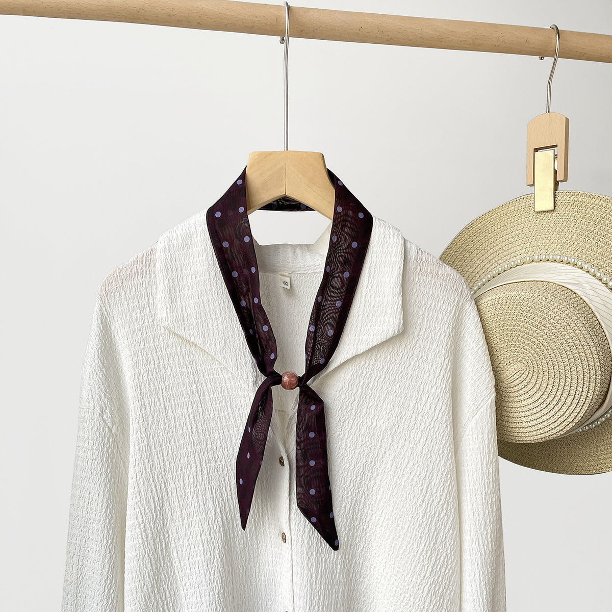 Skinny Neck Scarf in Retro Dot and Plaid Prints - C4