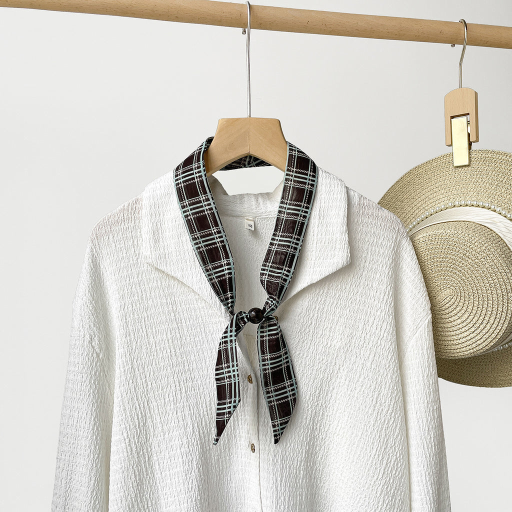Skinny Neck Scarf in Retro Dot and Plaid Prints - C6