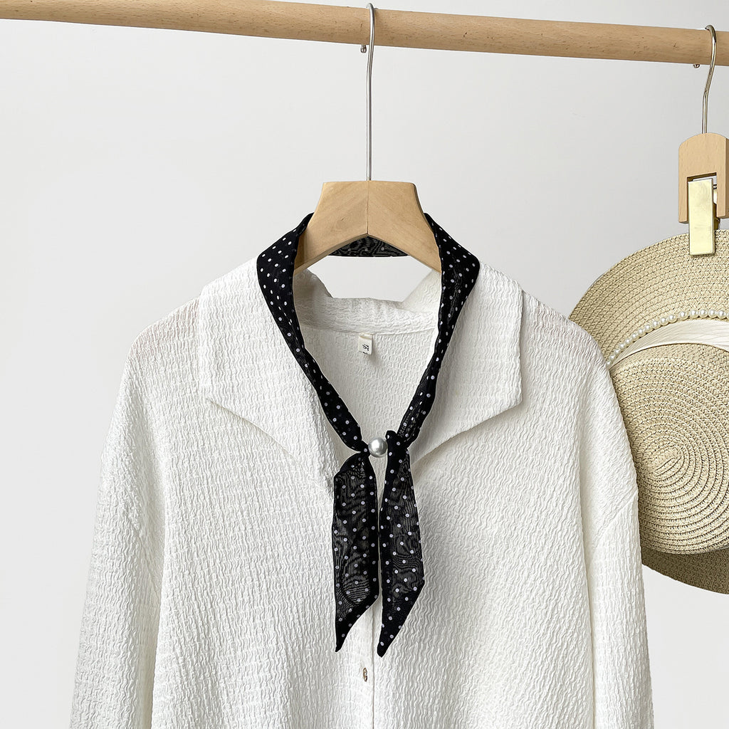 Skinny Neck Scarf in Retro Dot and Plaid Prints - C8