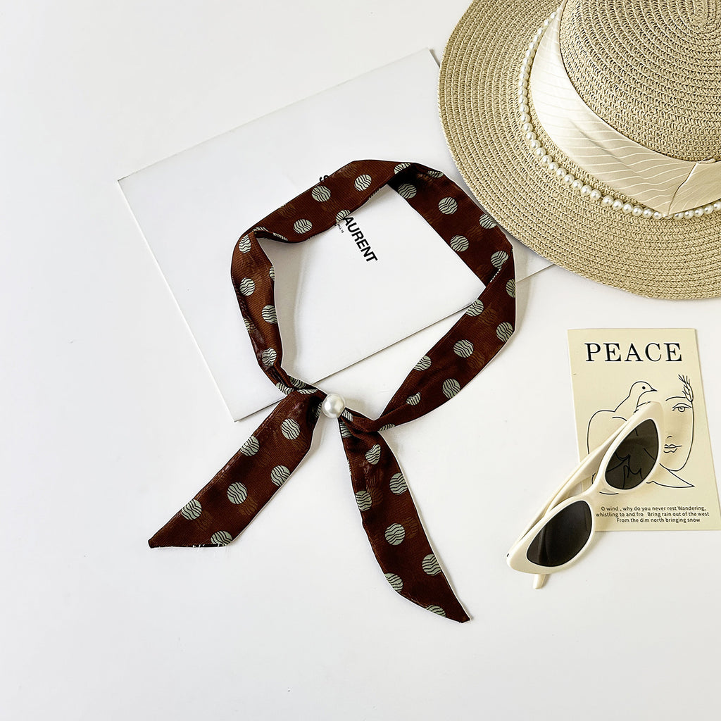 Skinny Neck Scarf in Retro Dot and Plaid Prints - C9