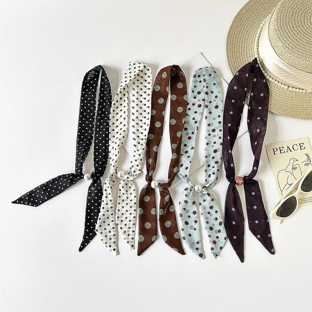 Skinny Neck Scarf in Retro Dot and Plaid Prints