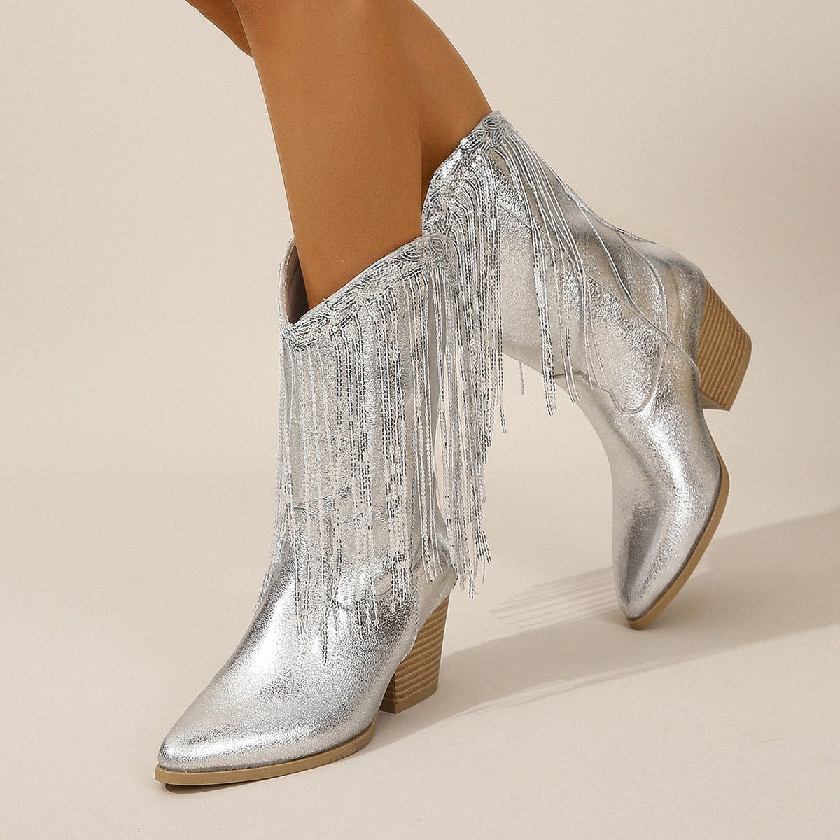 Metallic Sparkle Fringe Cowboy Boots