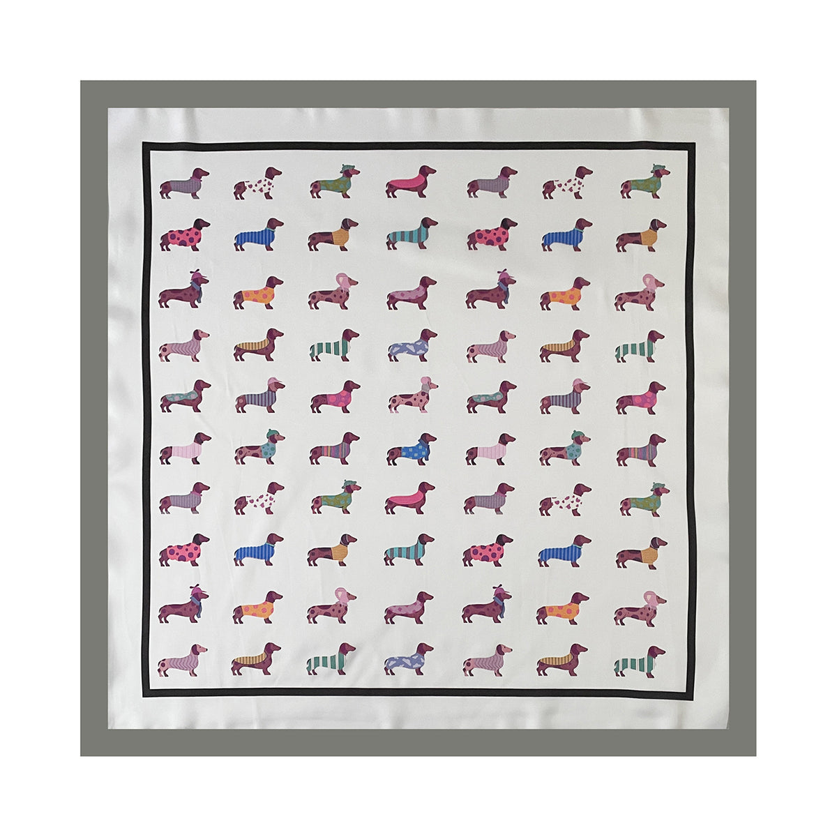 Playful Sausage Dog Square Bandana Scarf - Grey