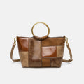 Patchwork Ring Handle Mini Bag with Crossbody Strap