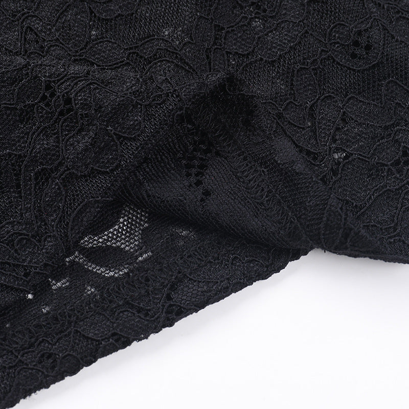 Lace Keyhole High Slit Maxi Dress - Black - 6