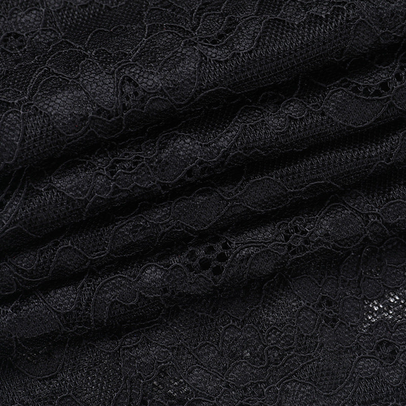 Lace Keyhole High Slit Maxi Dress - Black - 7