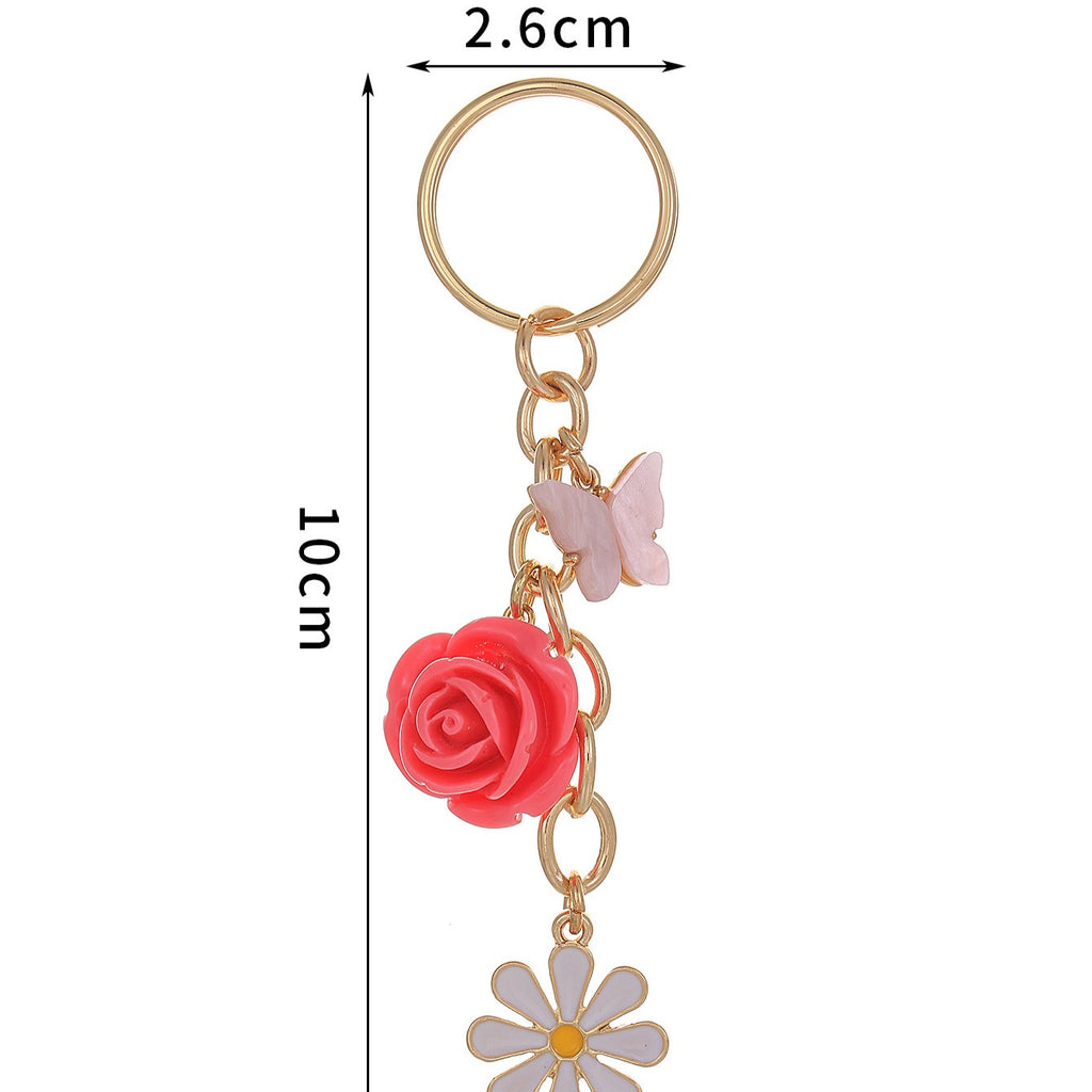 Rose Daisy and Butterfly Charm Keychain - Rose - 2