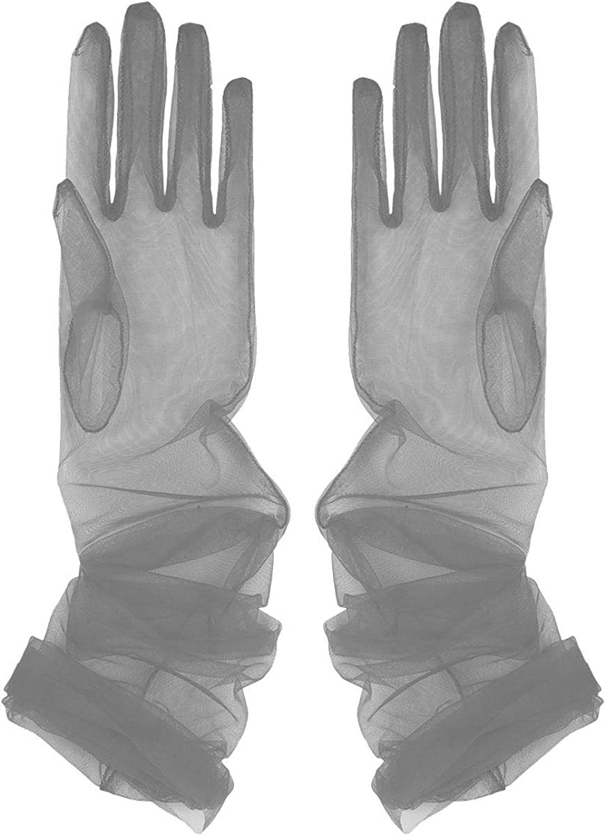 Sheer Tulle Ruched Bridal Long Gloves - Gray