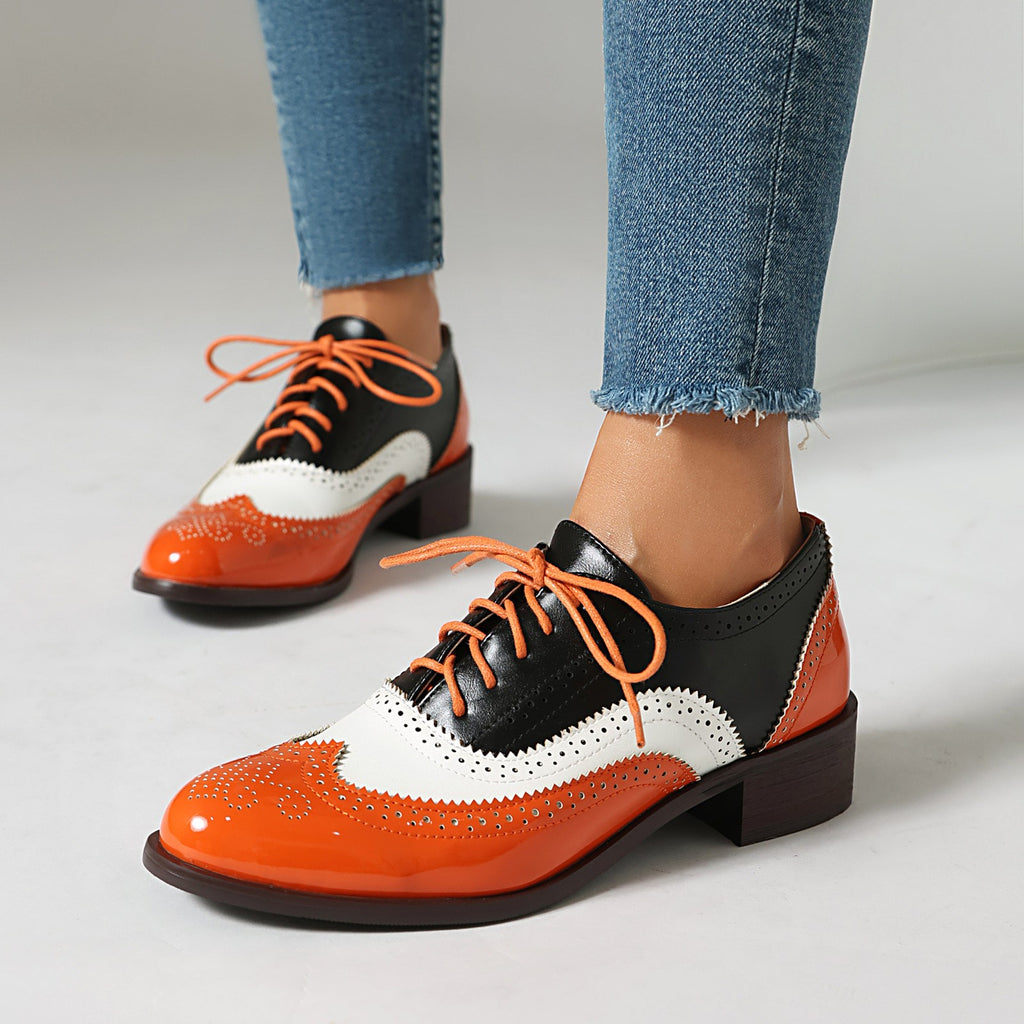 Two Tone Patent Wingtip Oxford Shoes