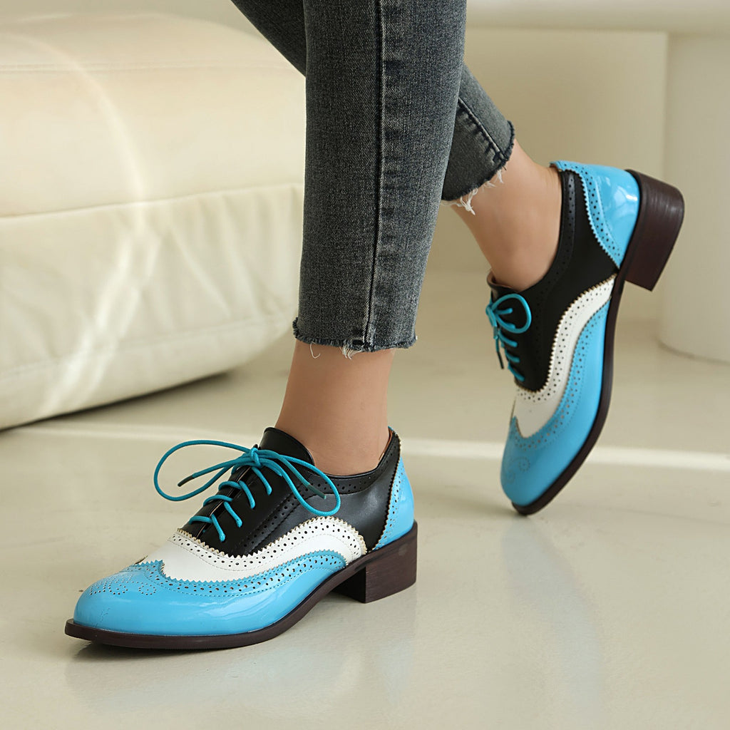 Two Tone Patent Wingtip Oxford Shoes
