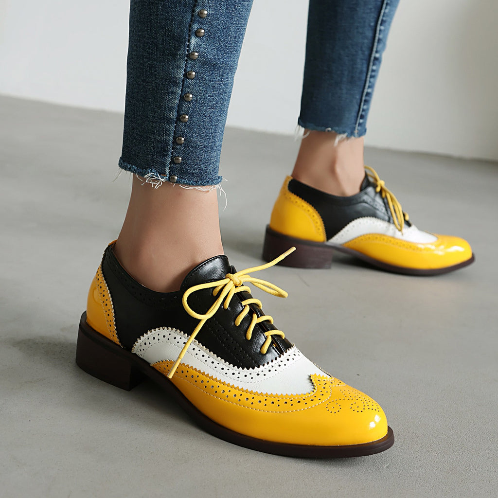 Two Tone Patent Wingtip Oxford Shoes