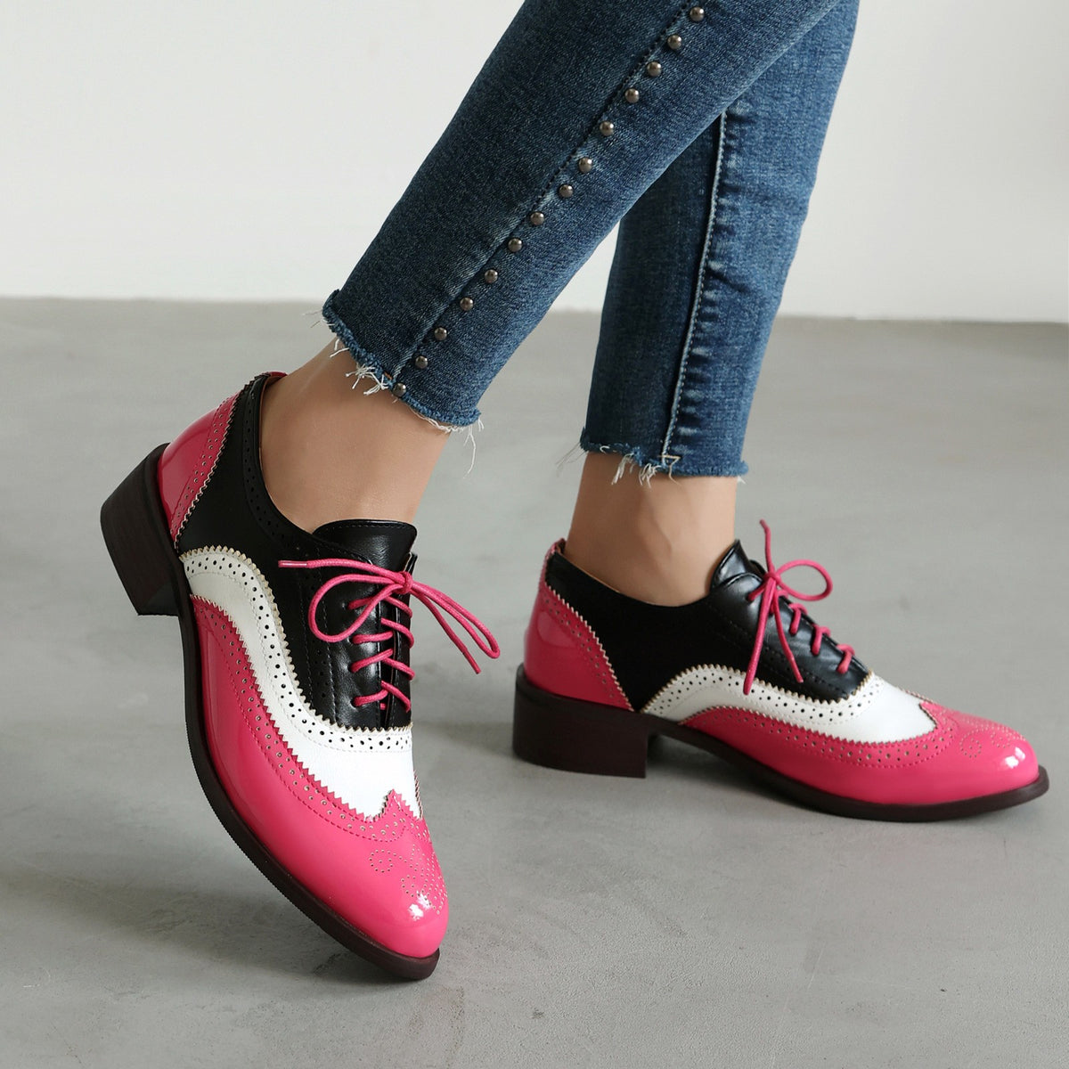 Two Tone Patent Wingtip Oxford Shoes