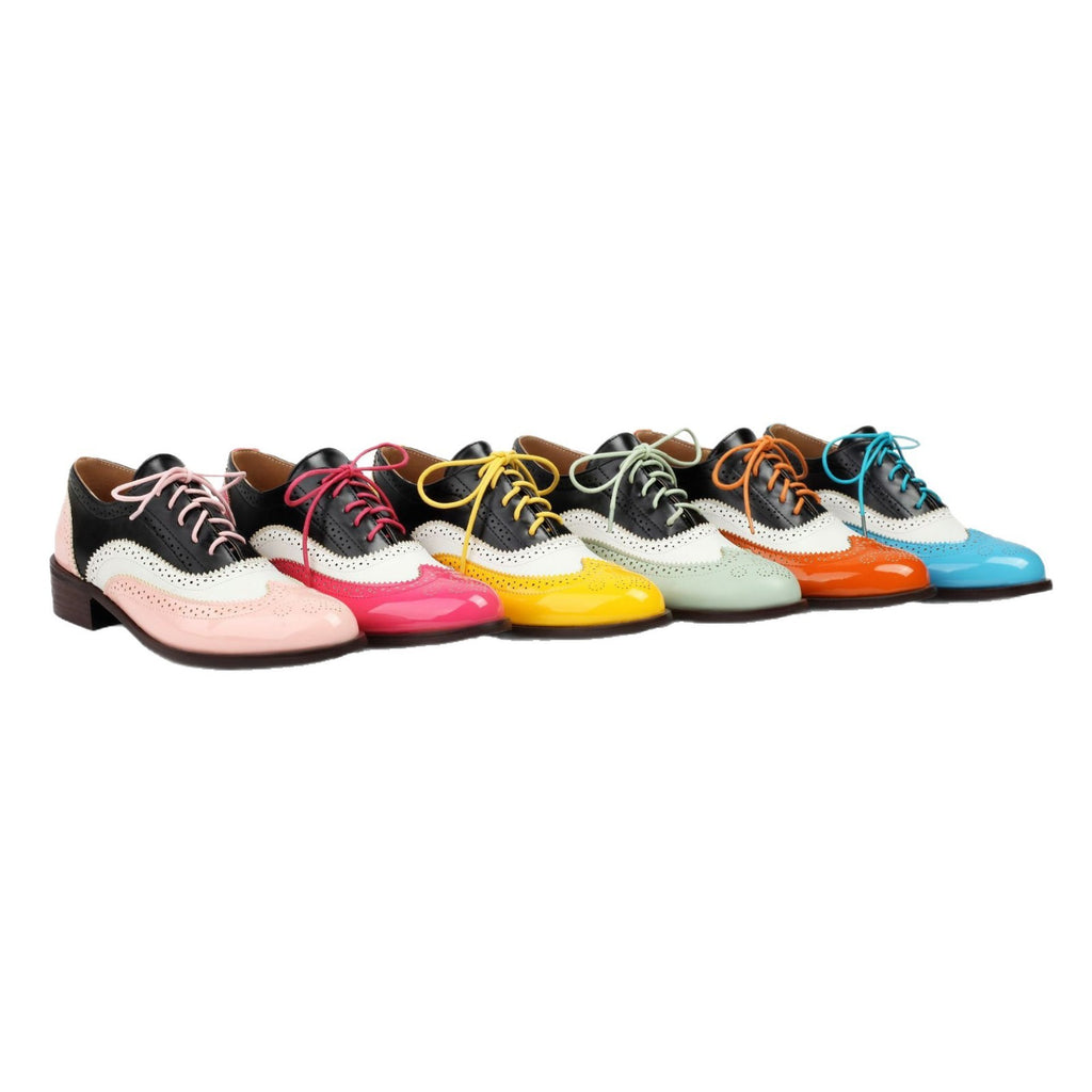 Two Tone Patent Wingtip Oxford Shoes