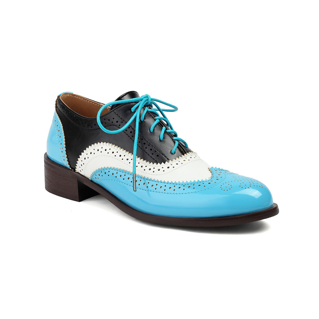 Two Tone Patent Wingtip Oxford Shoes