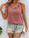 Ruffle Trim V Neck Textured Tank Top - Coral