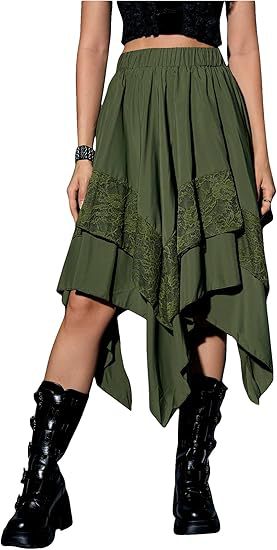 Asymmetric Handkerchief Hem Layered Midi Skirt - Green