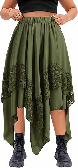 Asymmetric Handkerchief Hem Layered Midi Skirt - OliveGreen