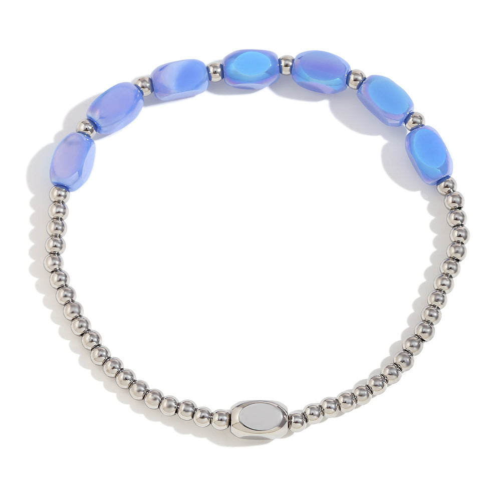 Glass Oval Bead Stretch Layering Bracelet - Blue