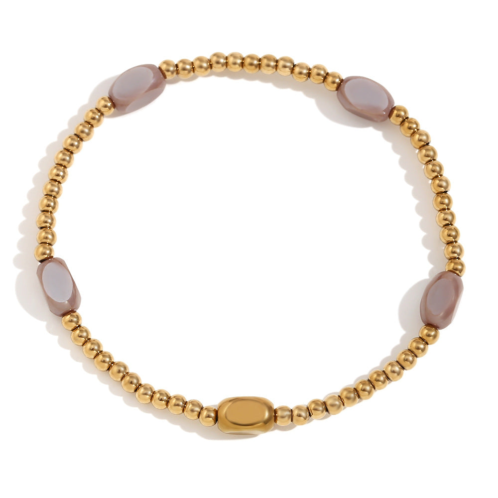Glass Oval Bead Stretch Layering Bracelet - Brown