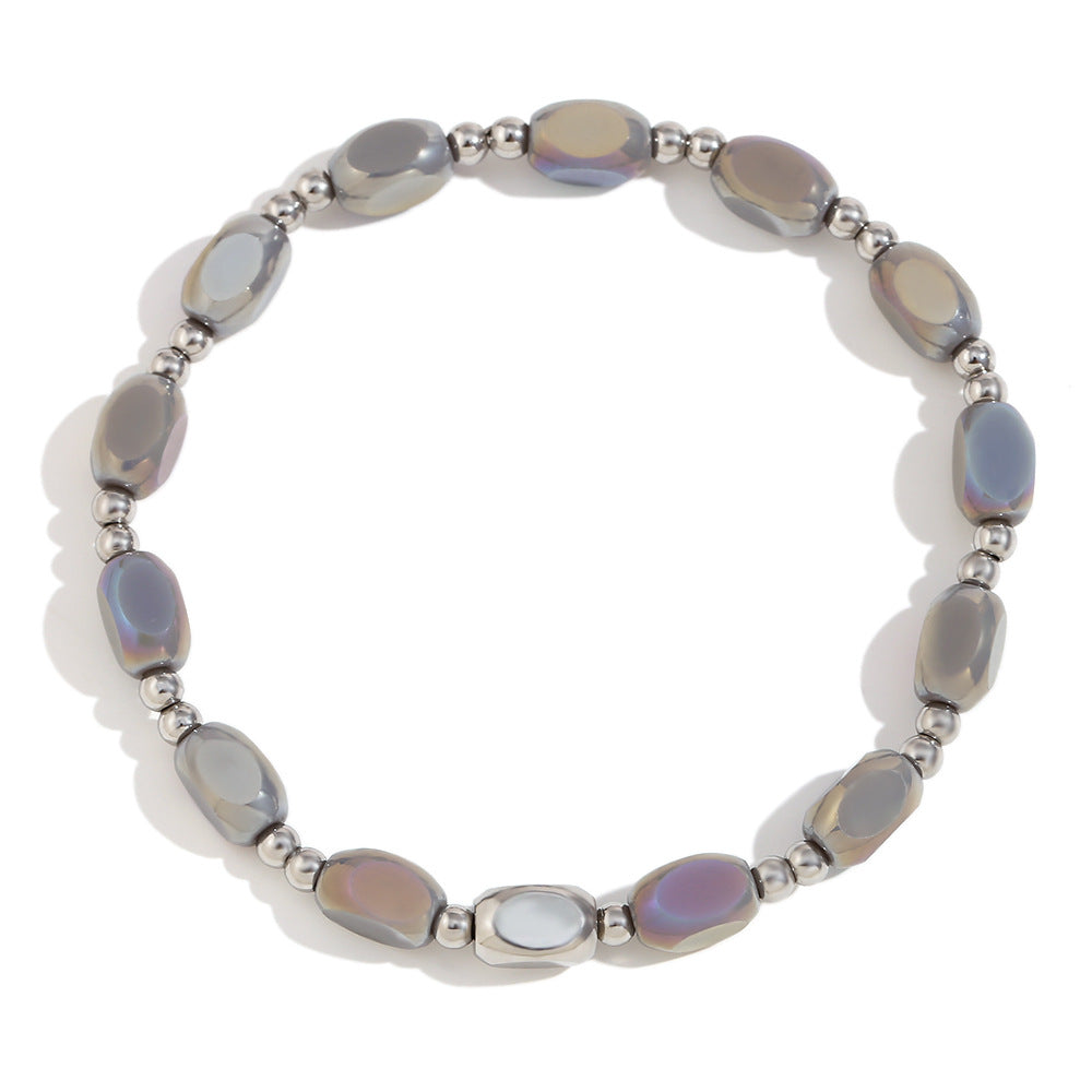 Glass Oval Bead Stretch Layering Bracelet - Grey
