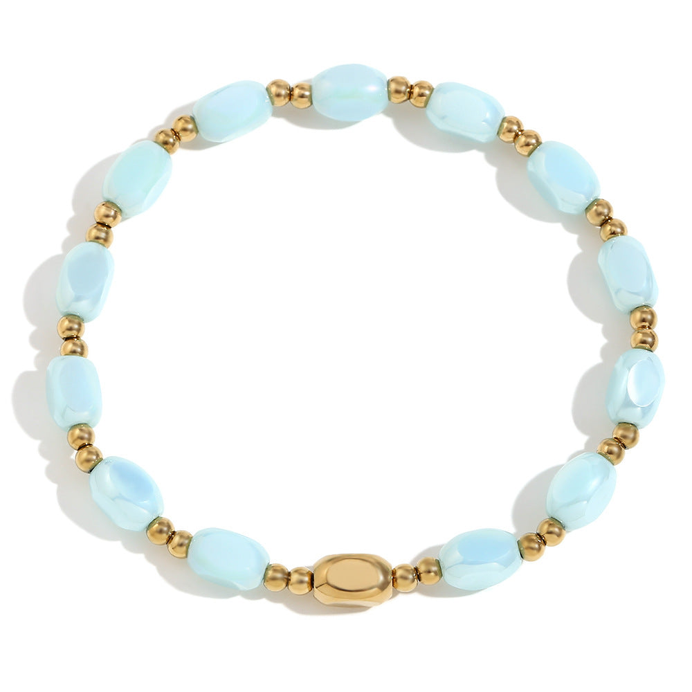 Glass Oval Bead Stretch Layering Bracelet - MintBlue
